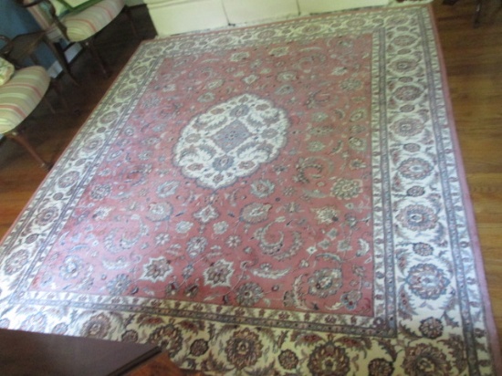 Wool Rose and Ivory Color Floral Design Area Rug