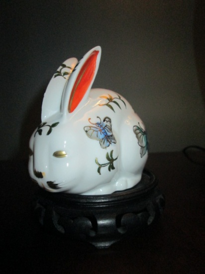 Andrea by Sadek Porcelain Rabbit with Handpainted Chinoiserie Butterflies and Flowers