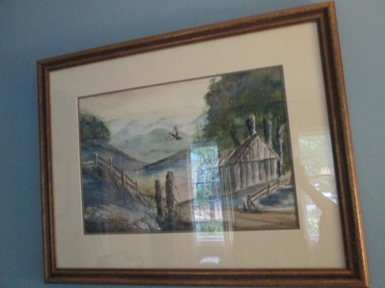 Hal Modre Signed Original Mountain Cabin Landscape Watercolor