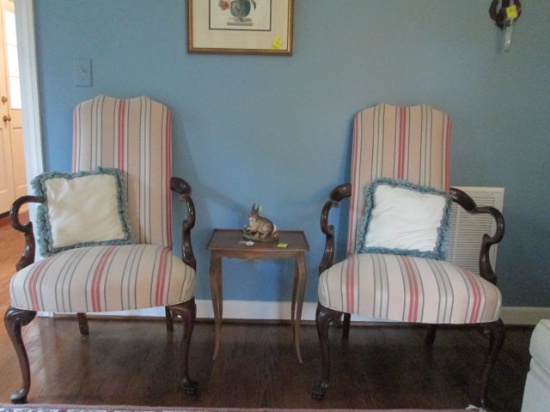 Pair of Chippendale Style Mahogany Tall Back Armchairs