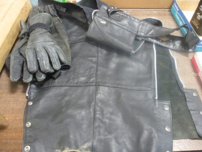 Harley Leather Chaps-XL, Harley Kevlar Gloves, 1 Legging