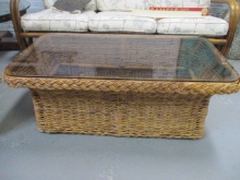 Woven Wicker Smoke Glass Top Coffee Table