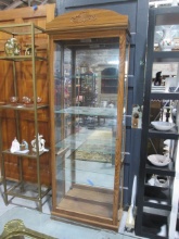 Illuminated Mirrored Back Oak Curio Cabinet