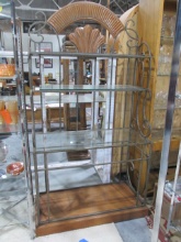 Bronzed Baker's Rack with Carved Wood Shell Arch Crest