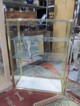 Gold Tone Metal Display Case with Glass Sides and Back