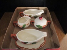 Franciscan Apple Pattern Earthenware Gravy Boats, Creamer and Sugar Bowl