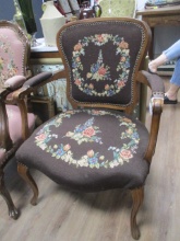 Vintage French Provincial Louis XV Style Armchair with Floral Needlepoint Upholstery