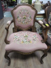 Vintage Victorian Rococo Revival Armchair with Floral Needlepoint