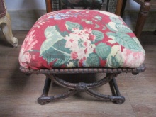 Cast Metal Base Upholstered Foot Stool