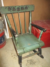 Antique Stencil Painted Peg Construction Child's Rocker