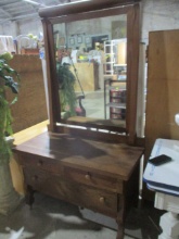Antique Victorian Tiger Oak Dresser with Mirror