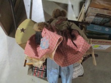 Grouping of Doll Furniture and Attic Babies Bear Rag Doll