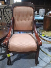 Antique Empire Style Wood Arm Chair with Carved Paw Feet