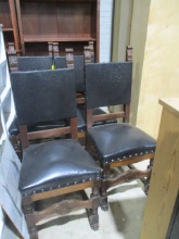 Four Spanish Colonial Revival Style Side Chairs with Leatherette Seat/Back and Nailhead Trim