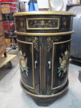 Painted Black Hand Decorated Demilune Foyer Cabinet