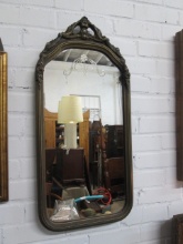 Vintage Rococo Revival Style Wall Mirror with Ornate Scrolling Floral Crest