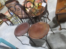 Pair of Wrought Iron Side Chairs with Leather Seats