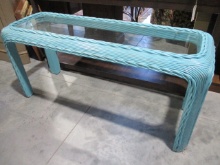 Painted Wicker Glass Top Console Table