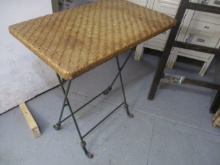 Folding Wrought Iron Table with Split Oak Woven Top
