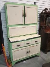 Antique Sellers Hoosier Style Farmhouse Kitchen Cabinet with Enamel Top