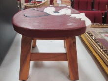 Hand Carved Acacia Wood Fox Footstool