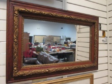 Antique Oak Framed Mirror with Gilded Trim Molding