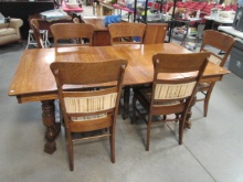 Antique Pierce & Son Victorian Oak Dining Table, Eight Side Chairs and Leaves