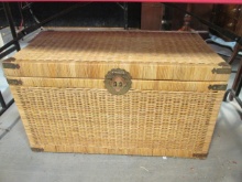 Woven Wicker Blanket Chest/Trunk with Brass Trim