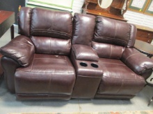Mocha Leatherette Power Love Seat with Console