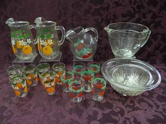 Vintage Kitchen Glass: 2 Qt Fire King Batter Bowl, 2 Hazel Atlas Bowls W/ Rolled Edges & Square Base