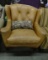 Leather Wingback Arm Chair With Tufted Back By Leathercraft Inc. On Pressed Carved Legs. Nutmeg Colo