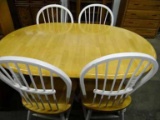 Kitchen / Dining Table & 4 Chairs: Butcher Block Table Top On White Painted Legs, 41x59