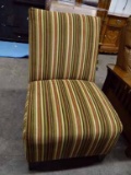 Contemporary Upholstered Armless Accent Chair In Striped Fabric, With High Back. Very Nice. Brown To