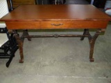 Contemporary Desk. Nice Wood Top On Forged Iron Legs & Stretcher. Single Drawer. 30x52
