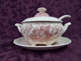Stunning Royal Doulton Tureen With Underplate - The Kirkwood Pattern In Red.  Underplate Is 12.5