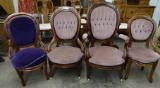 4 Antique Parlor Chairs: 3 Have Matching Upholstery - Gentleman's & Ladies Have Matching Walnut Fram