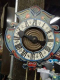 Vintage Repro. Wooden Geared Folk Art Foliot Clock 9x10