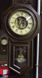 Antique Schoolhouse Wall Clock, Unknown Maker, Brass Works & Pendulum, With Key. Running. 23