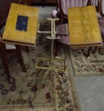 Antique Dictionary Stand By K.W. Noyes. Iron Stand On Casters With Spring Loaded Oak Book Holders.