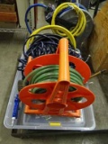 Retractable Air Hose Reel With Teel Mounting Plus Several Hoses, Nozzles, Gauges, Etc.