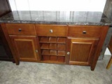 Contemporary Marble Top Server / Bar / TV Stand With 12 Bottle Center Wine Rack, 3 Drawers & 2 Doors