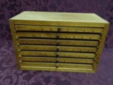 Primitive Wooden 7 Drawer Letterpress / Printer's Counter Topo Cabinet. Lots Of Brass Letter Plates