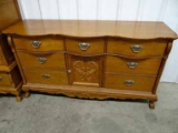 Very Nice Contemporary Curved Front Oak Dresser - 7 Drawers, Center Door Opens To 2 Additional Drawe