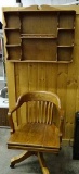 Vintage Wooden Office Chair By W. H. Gunlock Chair Co & Oak Wall Shelf With 3 Shelves On Each Side &