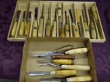 22 Henry Taylor Wood Turning Tools - Gouges, Chisels, Etc. 11 Have Original Labels. Lengths From 5