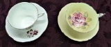 Two Vintage Cup And Saucer Sets - Paragon Double Warrant By Appointment Marking, Pink Roses Centered