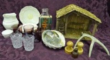 Collectibles: Nativity Stable, Butter Pat Mold, Cookie Molds, Antler Cribbage Board, Large Mother Of