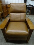 Like New Mission Style Leather Push Back Recliners. Nutmeg Color. Bit Of Wear To Color On Top Of Foo