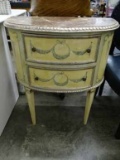 Painted Demilune 2 Drawer Chest With Faux Marble Top. Made In Italy. 14x28x30.25