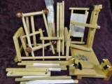 Embroidery / Stitchery Wooden Frames And Stands, Differing Sizes, One Is An E Z Stitch. Some Assembl